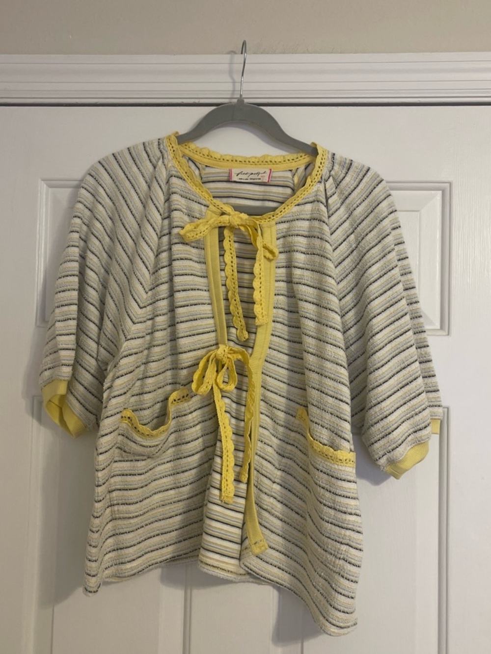 Yellow-Trim Striped Free People Cardigan Top